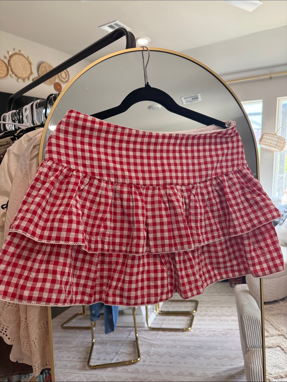 Red Gingham Ruffled Mini Skort